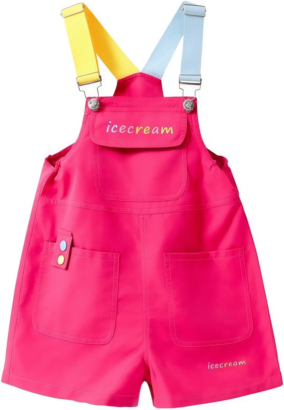 Girls Casual Short Overalls Summer Cute Custom Contrast Color Shorts Romper with Pockets Adjustable Strap Loose