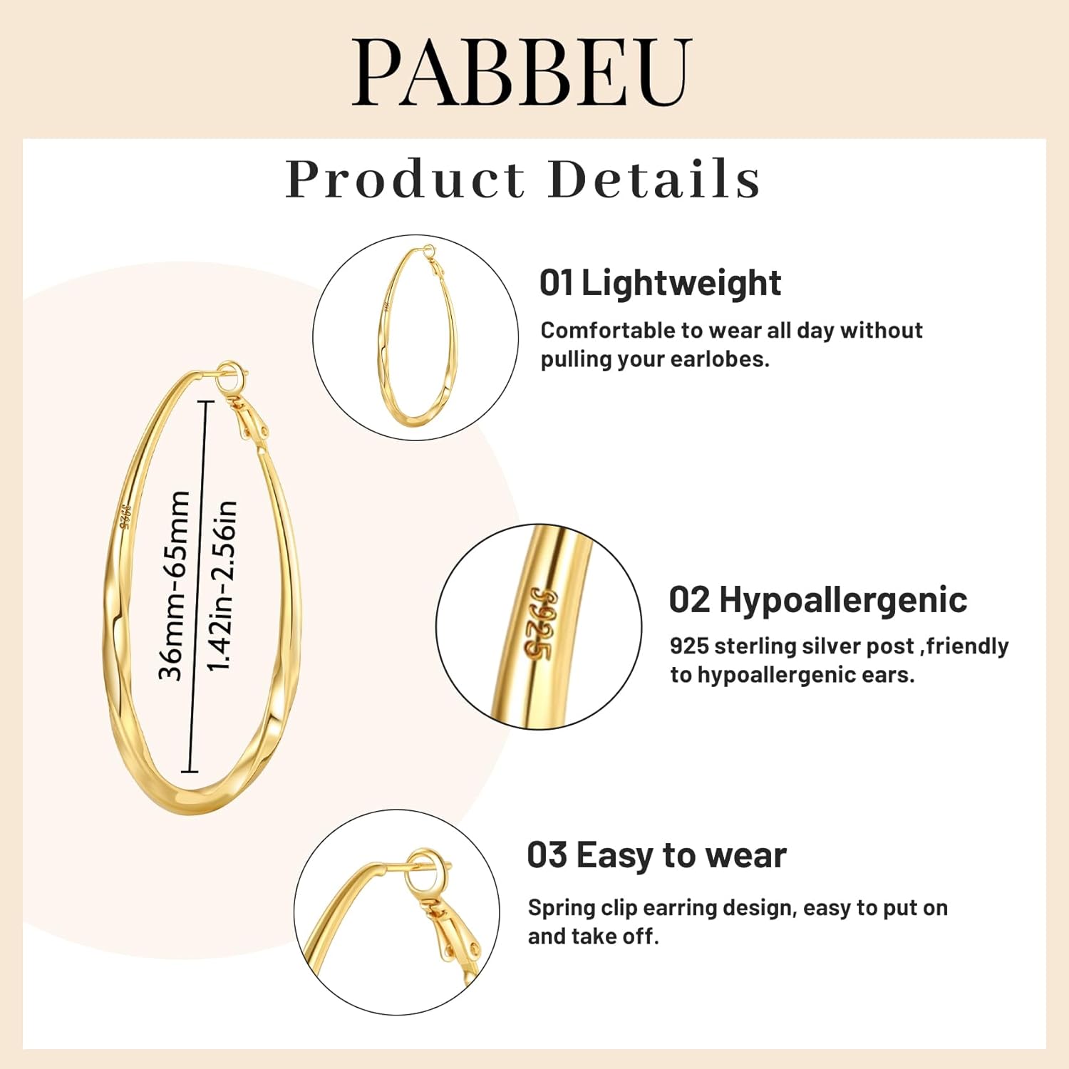 PABBEU Silver Hoop Earrings for Women Oval Hypoallergenic 925 Sterling Silver Hoop Earrings Lightwieght Large Hoops Earring for Women Trendy - Image 2