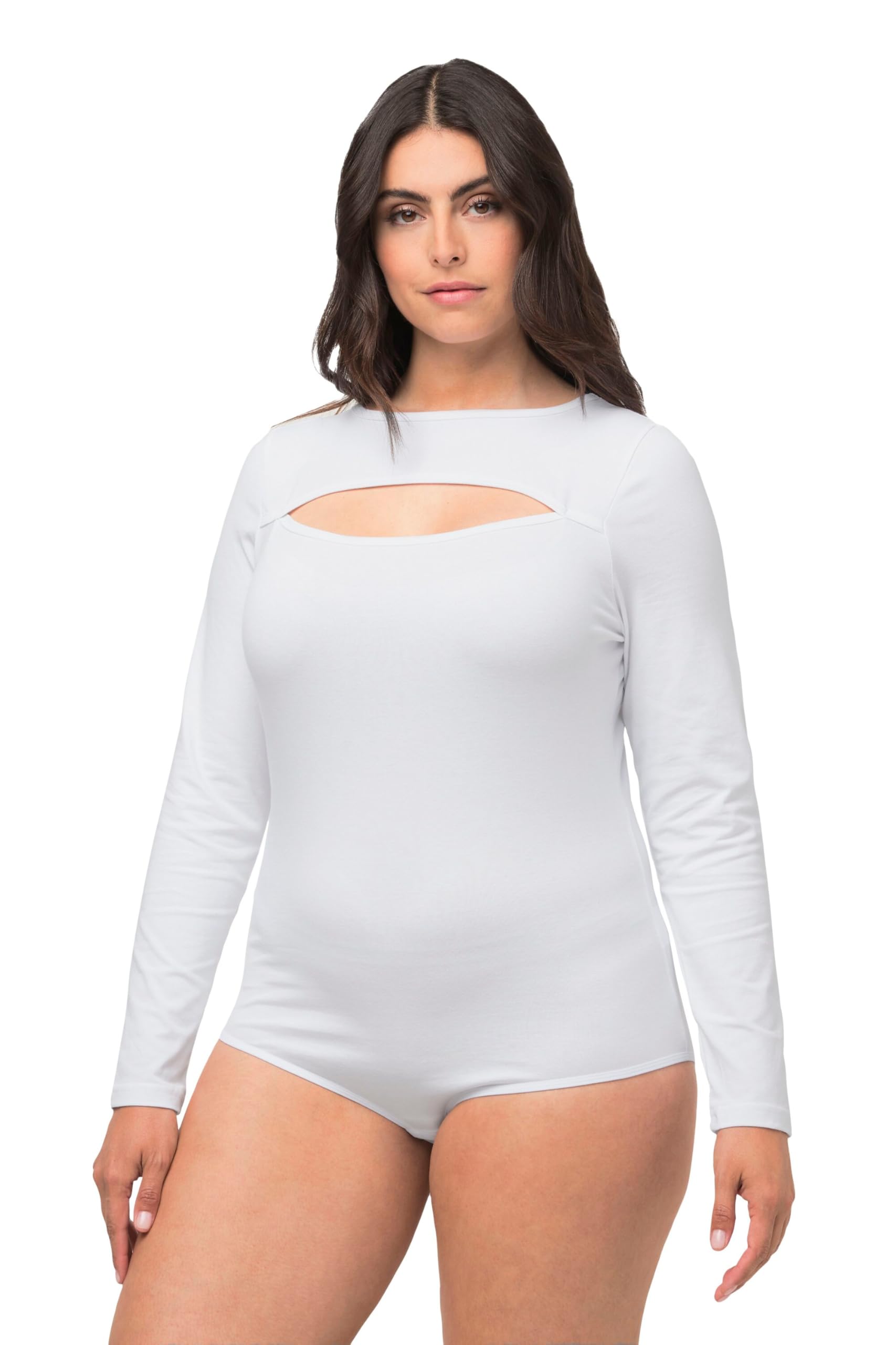 Ulla Popken Damen große Größen Übergrößen Plus Size Body, Cut-Out, Slim, Langarm 820365