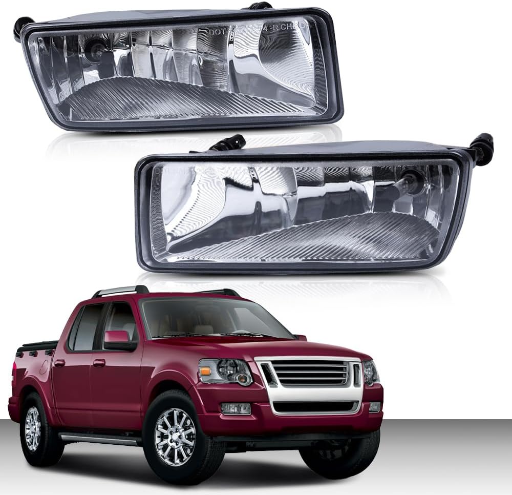 Clear Rectangular Lens Fog Driving Lights Lamps Pair Set Compatible with Ford Explorer 2006-2010/Fits Sport Trac 2008-2010