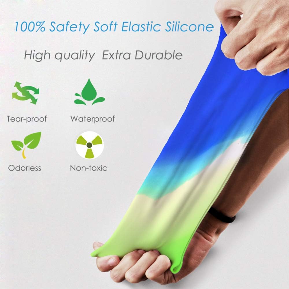 Vsidea Silicone Swim Caps, 2 Pack Durable Comfortable Adult Swimming Cap Elastomeric for Women Man Short Hair Long Hair Green+Blue