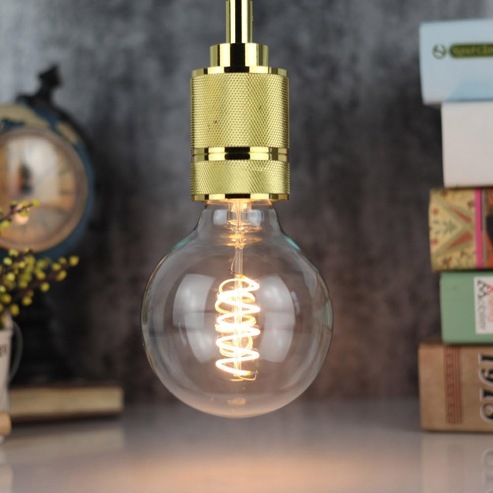 Edison Bulb Led Bulb Vintage 4W Dimmable 110-130V 2000Kelvin Super Yellow Warm Decorative Light Bulb (G30 Spiral Transparent)