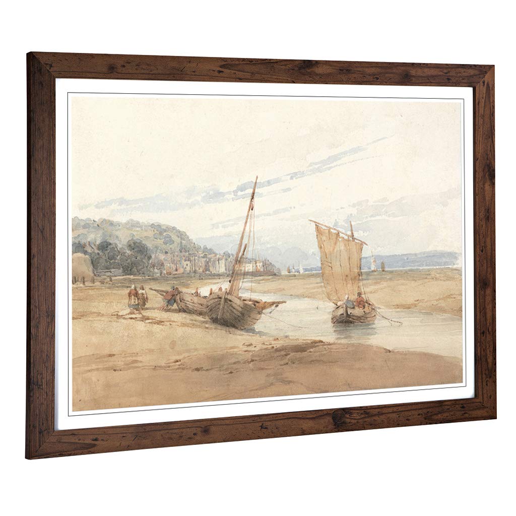 Big Box Art Framed Print of Richard Bonington Near Honfleur Design | Wall Art Picture | Home Decor for Kitchen, Living Room, Bedroom, Hallway, Walnut, A2 / 24.5x18 Inch / 62x45cm