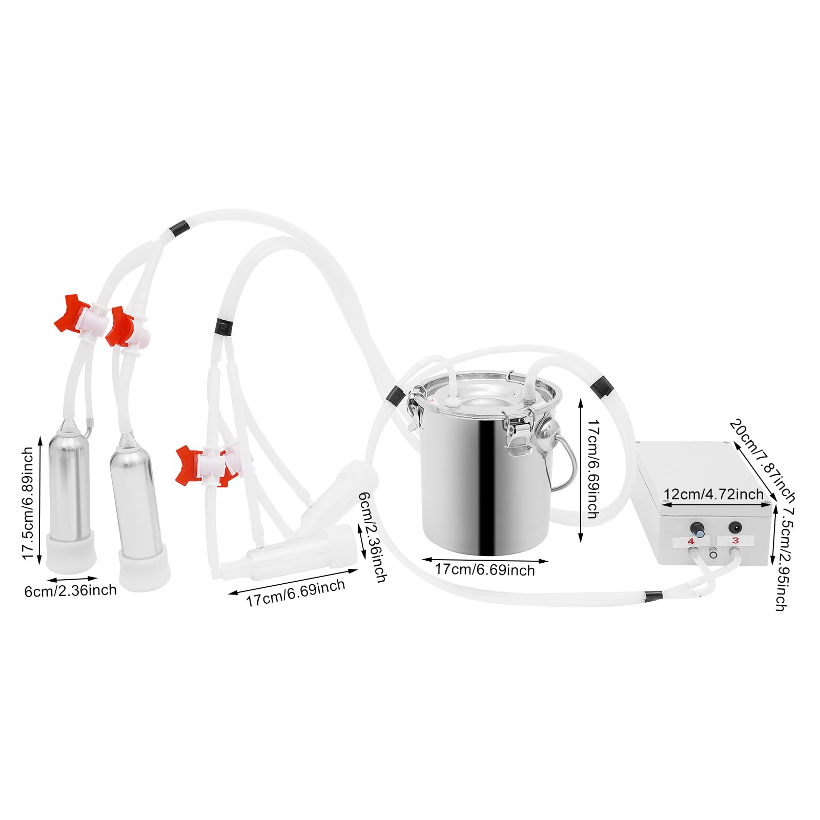 Máquina de ordeño de pulsaciones con depósito de acero inoxidable 3 L, ordeñadora eléctrica para cabras y vacas con caudal de 15 l/min, sistema automático de ordeño al vacío
