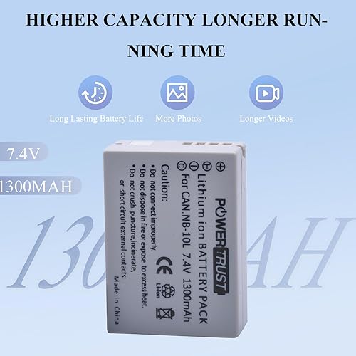 Miniatura 6 de Paquete de 2 baterías de cámara NB-10L y cargador USB LCD para Canon G1X G15 G16 SX40HS SX50HS SX60HS SX40 SX50 HS