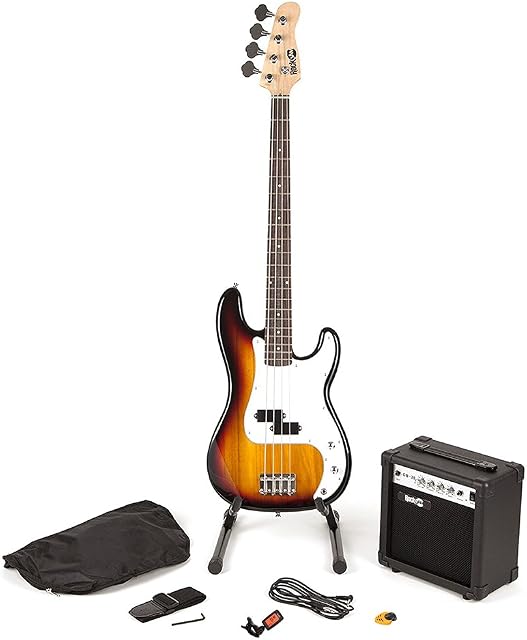 RockJam RJBG01-SK-SB Full Size Bass Guitar super Kit with Guitar Amplifier Guitar Tuner Guitar Stand Guitar Bag and accessories Sunburst