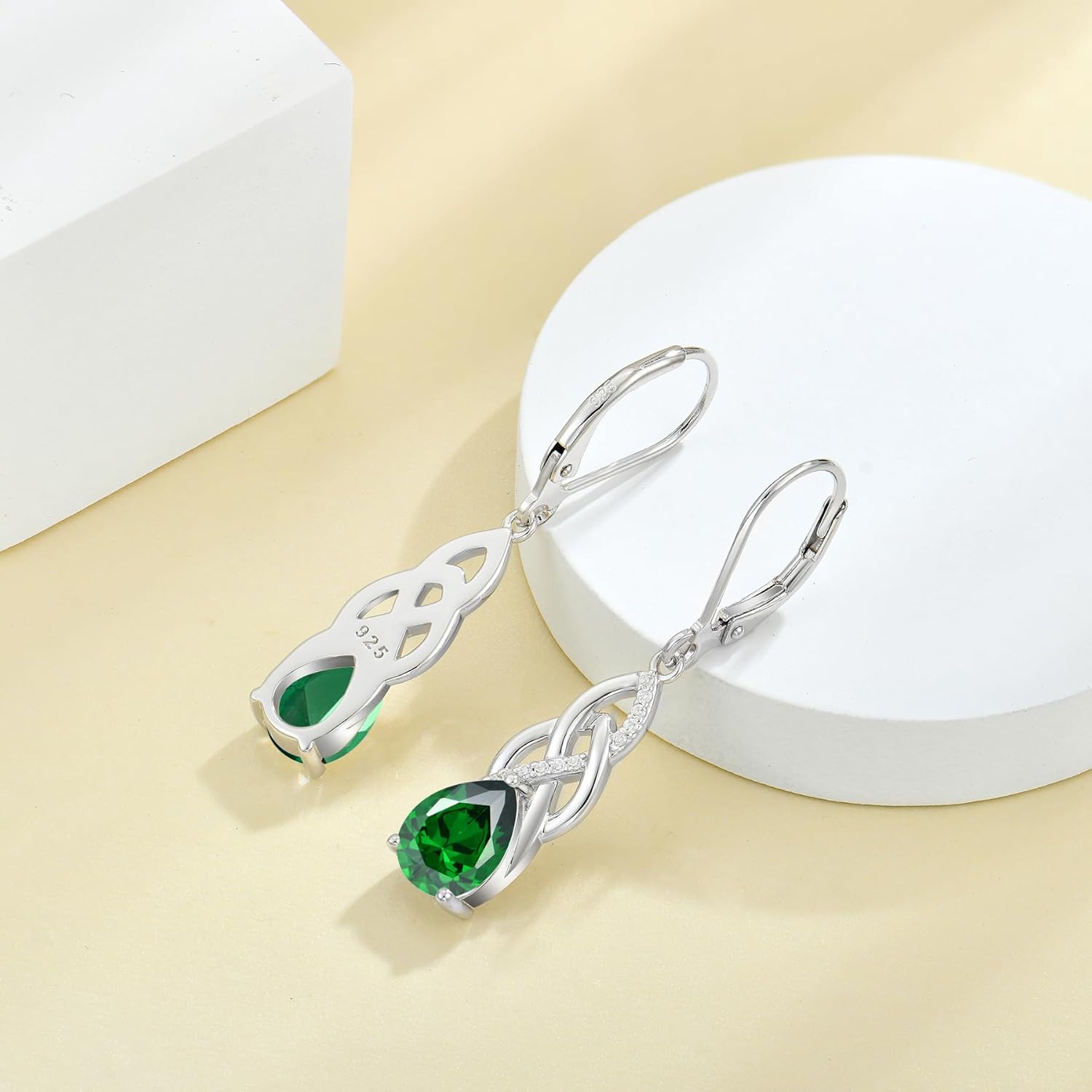 JO WISDOM Women Celtic Knot Infinity Dangle Earrings for Women Sterling Silver 7 * 9mm Birthstone Irish Twisting Drop Earrings Jewelry for Women - Image 5