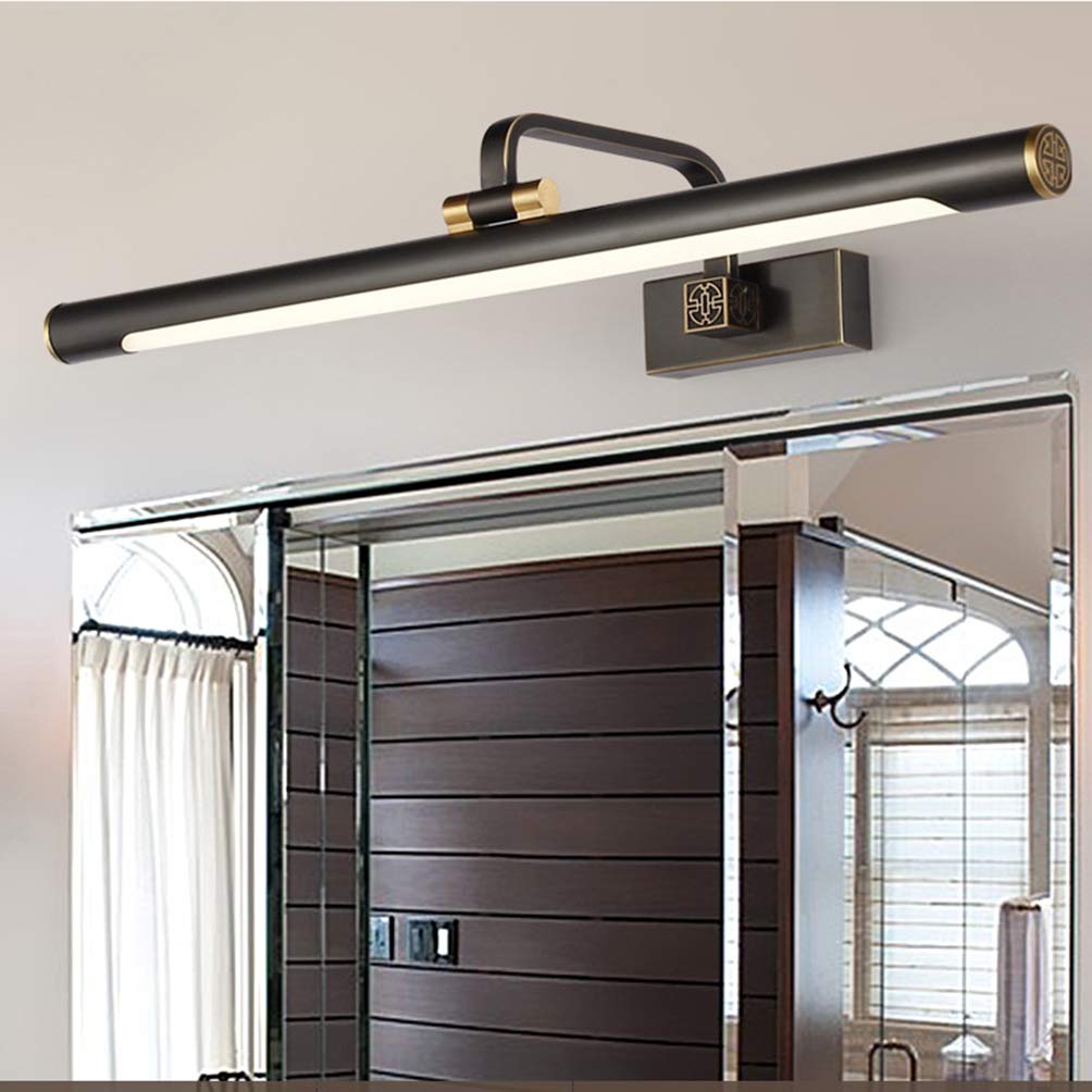 LED Spiegelleuchte Bad Vintage,Badlampe Messing Spiegellampe Badezimmer Retro Make Up Licht Schwarz Spiegellicht Antik Wandleuchte Schminklicht Für Spiegel Schminktisch,4000K,L57CM/11W
