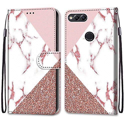 Mo-Somnus Kompatibel mit Huawei Honor 7X Hülle, Leder Handyhülle mit Kartenfach Geld Slot Ständer PU Ledertasche TPU Bumper Wallet Flip Brieftasche Magnetische Schutzhülle Hülle Etui (Marmor)