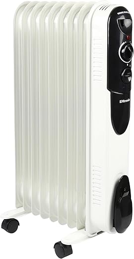 EMtronics EMOFR9WH 2000W/2KW 9 Fin Portable Electric Oil Filled Heater Radiator with Adjustable Thermostat and 3 Heat Settings for 20 sqm Room - White
