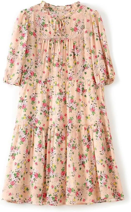 JSEIAJB Silk Print Covers The Flesh and Slims Down Exuding A Loose and Loose Floral Dress