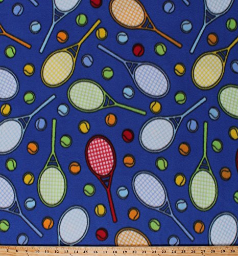 Fleece Tennis Rackets Balls Print Fabric by The Yard
