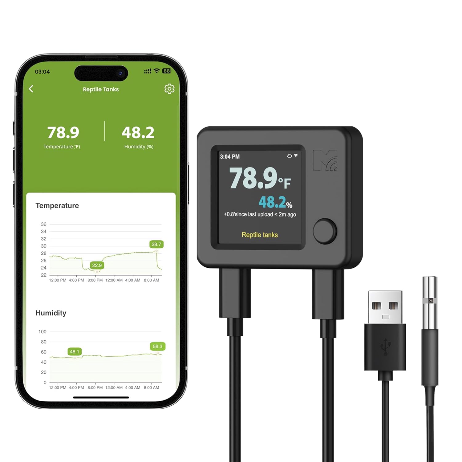 MOCREO WiFi Reptile Hygrometer Indoor Thermometer, Smart Humidity and Temperature Sensor, Remote Monitor with App & Email Alerts, 2-Year Free Data Export, 80DB Beep, for Greenhouse Incubator