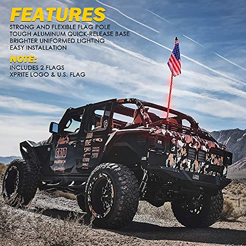 Xprite 5 Ft Red Led Spiral Whip Lights, W/American Flag Safety Flexible Antenna Pole Whip Lighting For Offroad Jeep Sand Dune Buggy Utv Atv 4X4 Polaris Rzr Trucks Yamaha Can-Am Maverick X3 #TOP2