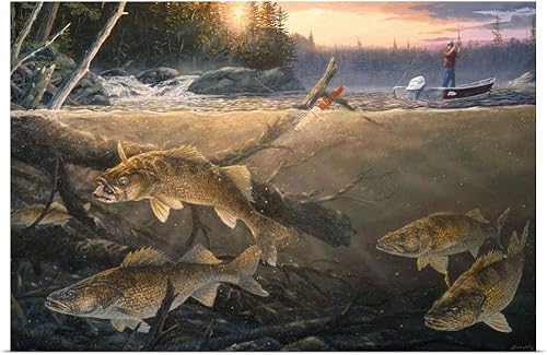 GREATBIGCANVAS Walleye in The Wood Fine Art - Impresión sin marco, decoración del hogar de pesca, 24 x 16 pulgadas