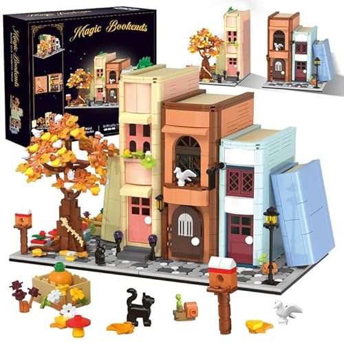 RAVAYO Creative Bookcase Building Set, Cafe House Building Block Toy Gift for Adults,Mini Bricks