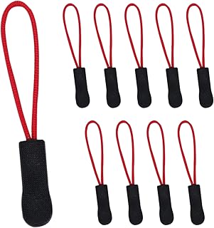 ジッパータブ 10本セット 全長6.5㎝ ジッパープル ブラック/レッド ファスナー引き手 チャック 交換 延長 修理 アウトドア テント 寝袋 衣類 ジャケット バッグ NYANDELMO ND-0294-R01-BK-RD-10ps