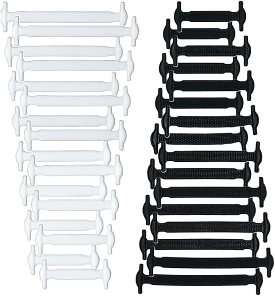 MUNZE 16 Paia (32 Pezzi) Lacci Scarpe Elastici Nero E Bianco Silicone Impermeabili No Tie - Taglia Unica 8 Misure Per Bambini Adulti Sneaker Casual - 1