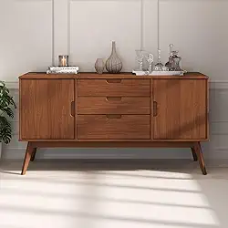 IDIMEX Aparador Buffet Sala de Jantar Moderno em Madeira 2 Portas 3 Gavetas Tivoli Castanho 145 cm