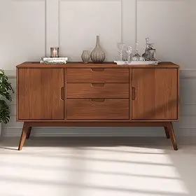 IDIMEX Aparador Buffet Sala de Jantar Moderno em Madeira 2 Portas 3 Gavetas Tivoli Castanho 145 cm