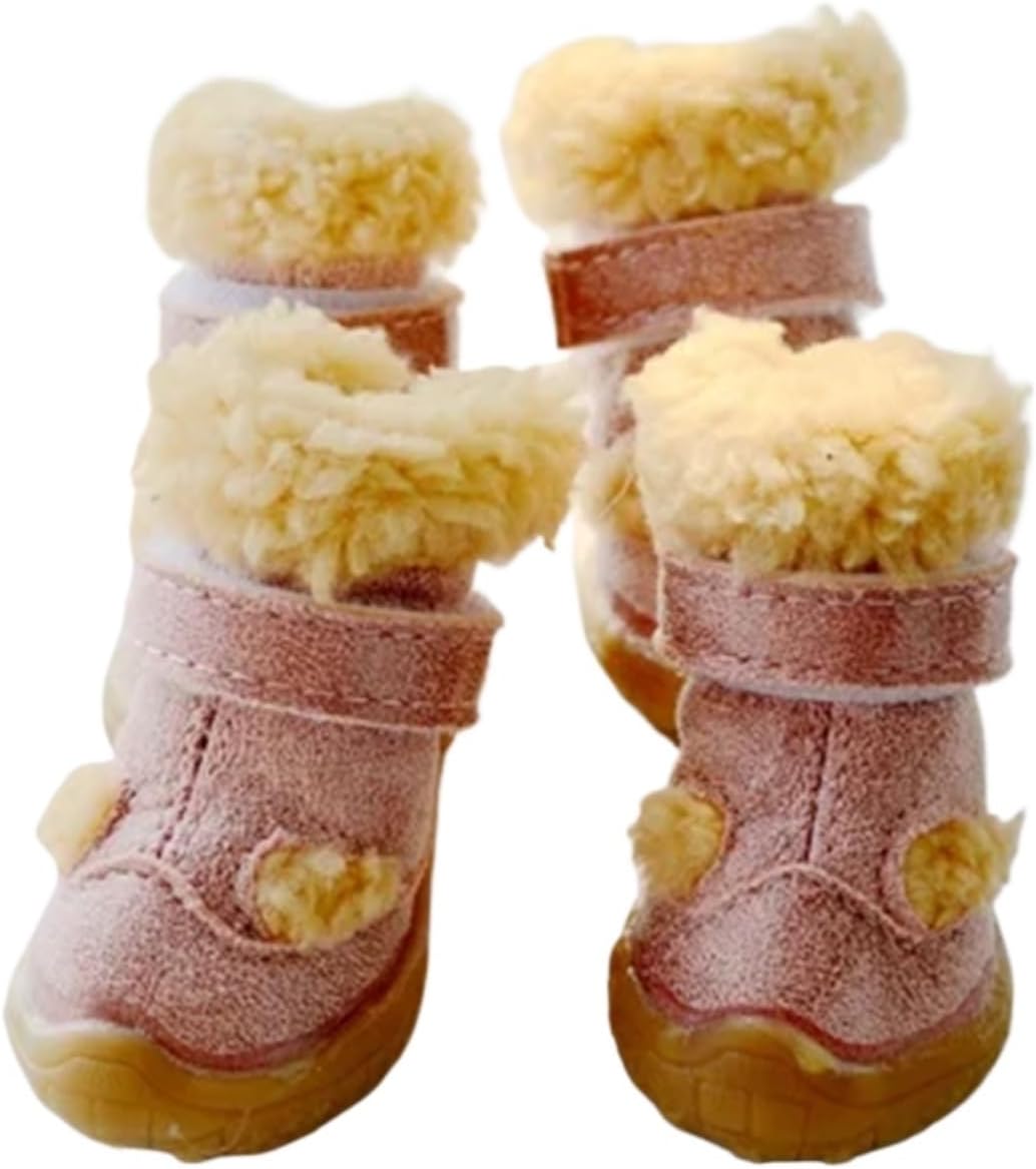 Snacko Warm Winter Dog Shoes - 4pcs Non-Slip Pet Boots for Small Dogs - Fur Lined Footwear for Chihuahuas & Pugs(Brown,Medium)