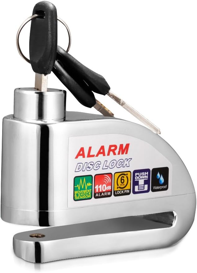 Oanon Disc Brake Lock, Anti-Theft Motorcycle, 110dB Alarm Sound and 6mm Pin with 1.5m Reminder Cable for Motorcycles (Disc Brake Lock,S)