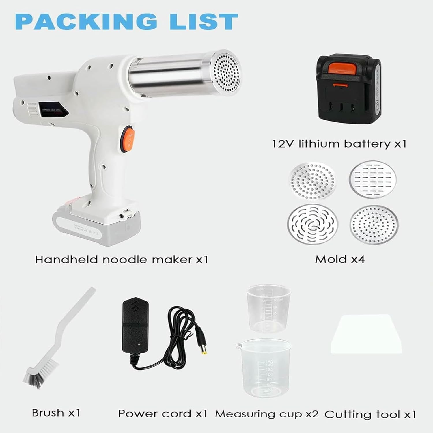 Electric Handheld Pasta Maker, Portable Electric Pasta Maker Machine with 4 Pasta Molds, Detachable Design for Make Noodles And Enemas,White (White)