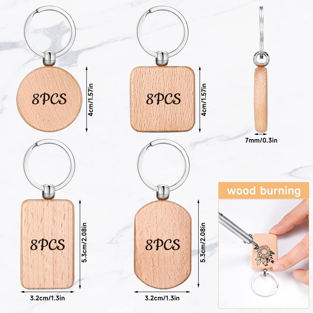 12 Porte-Clés En Bois Vierges à Personnaliser - Supports DIY à Graver, Peindre Ou Dessiner - Cadeau Créatif Pour Artisanat, Étiquettes Ou Décoration