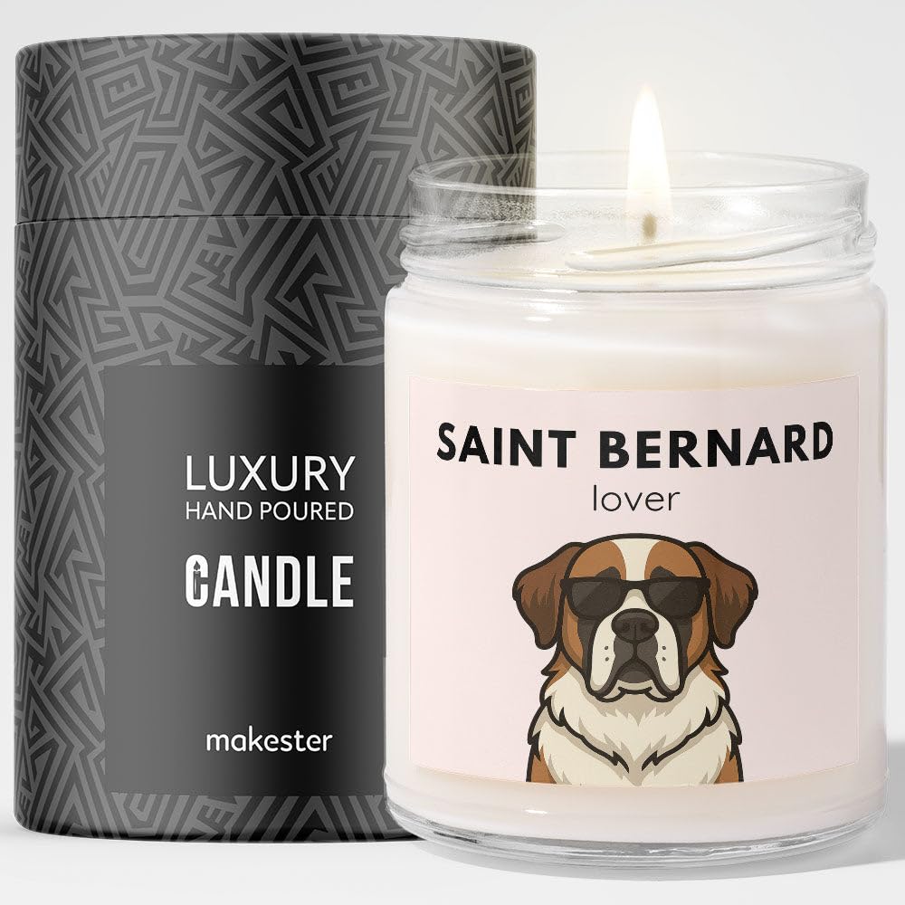 Saint Bernard Gifts - Luxury Soy Wax Candle - Vanilla, Jasmine, Sugared Almond - Dogs in Shades - Makester
