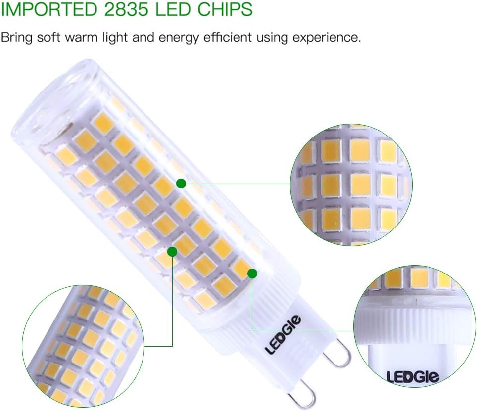 LEDGLE 10W G9 LED Light Bulbs Non-dimmable, 100W Equivalent Halogen Bulbs, 100 LEDs 900LM Lighting Bulbs 3000K Warm White No Flicker, Wide Beam Angle Light for Home Lighting 6 Pcs