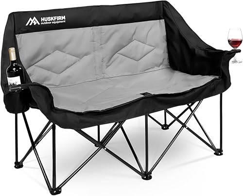 Silla de camping para 2 personas, silla de camping de gran tamaño, sillas de camping dobles para adultos, sofá de campamento resistente, silla