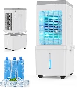 Mobile Evaporative Cooling Unit with 12L Water Tank, Quiet 35dB Air Cooler, 120° Auto Swing 3-Speed 70W Energy Saving Fan, Rolling Casters Compact Cooler for Home Office