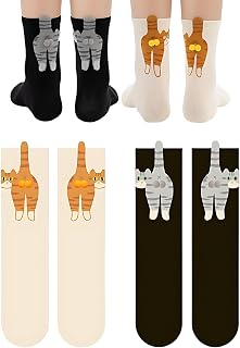 GODSDWARES 2Pcs Cat Socks With Balls, Cute Socks, Funky Socks 2-Pair Mid-Calf Set For Women Cute Cotton Funny with 3D Plus... Price In India
