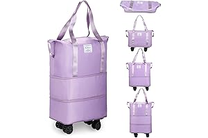 28-58L Foldable Carry-On Rolling Duffle Bag with Spinner Wheels in Vibrant Purple