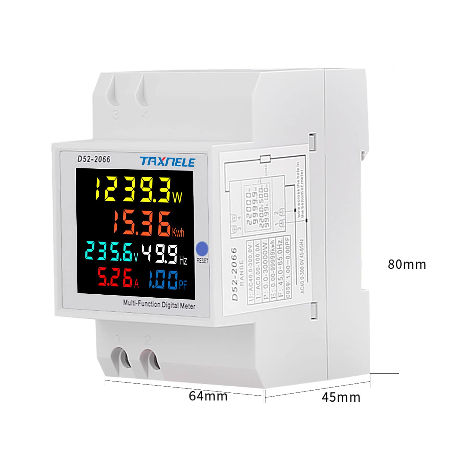 Misuratore di energia monofase Tester Monitor di utilizzo dell'elettricità 6 in 1 Multimetro AC 40-300V 100A Voltmetro Amperometro Watt Kwh Frequenza Misuratore di potenza 230V (TA incorporato)