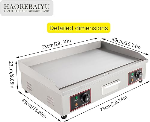 Miniatura 2 de Plancha eléctrica comercial de 30 pulgadas 3000 W, plancha superior plana con control ajustable de 122-572 °F, parrilla de restaurante de acero