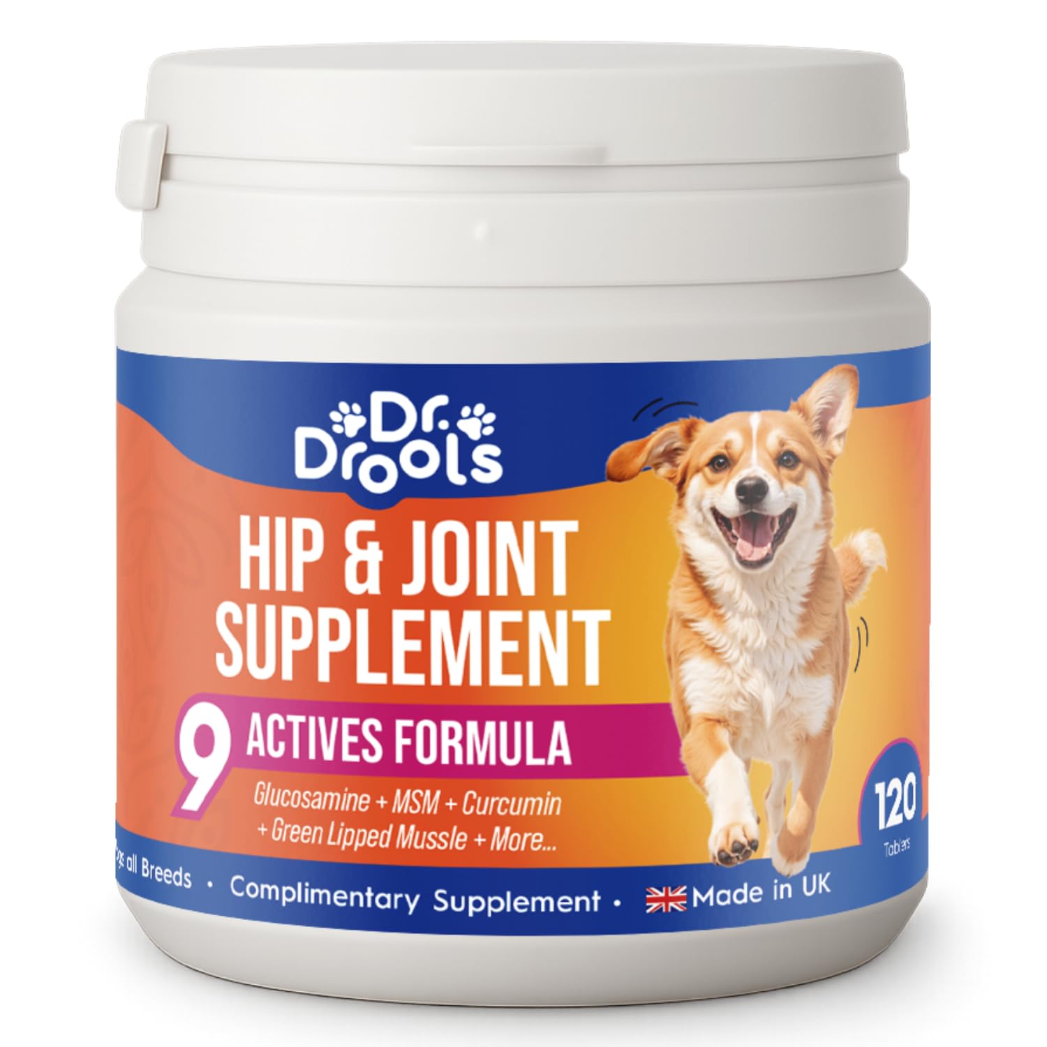 Dr Drools Hip & Joint Tablets for Dogs | Supports Joint Flexibility, Mobility, Healthy Cartilage & Helps Soothe Stiff Joints | With Glucosamine, Green-Lipped Mussel | Daily Use | 120 Tablets