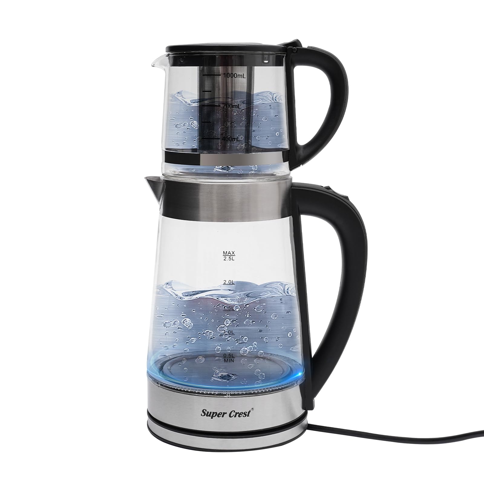 Teiera elettrica turca, 1500 W, bollitore elettrico e teiera, capacità 1 l + 2,5 l, ideale per cucina e famiglia
