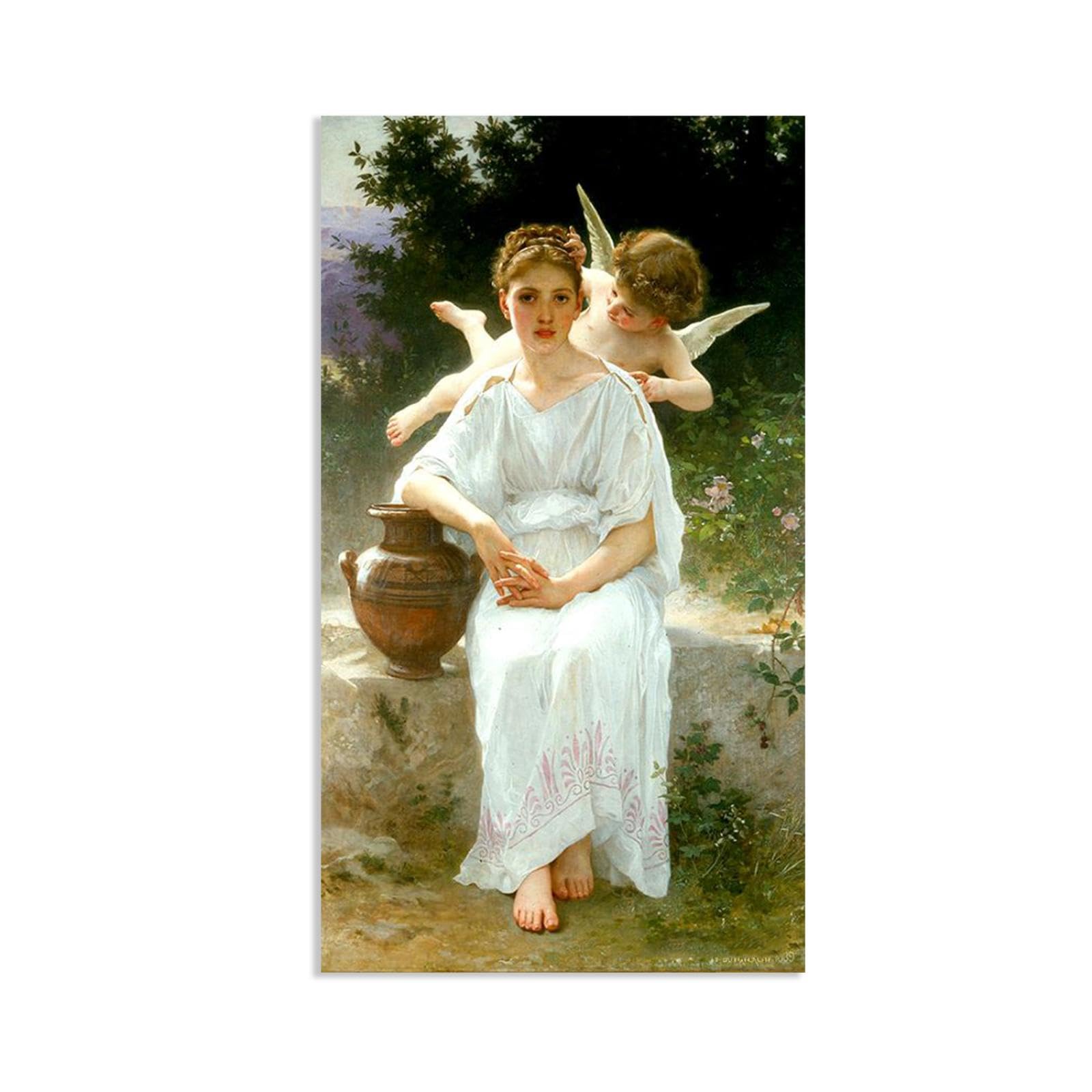 RXNHGJDS William-Adolphe Bouguereau Wall Art Whisperings of Love Famous Paintings Prints Classic Portrait Canvas Art Wall Decor for Living Room Bedroom Bathroom Home Decor 145x80cm frameless