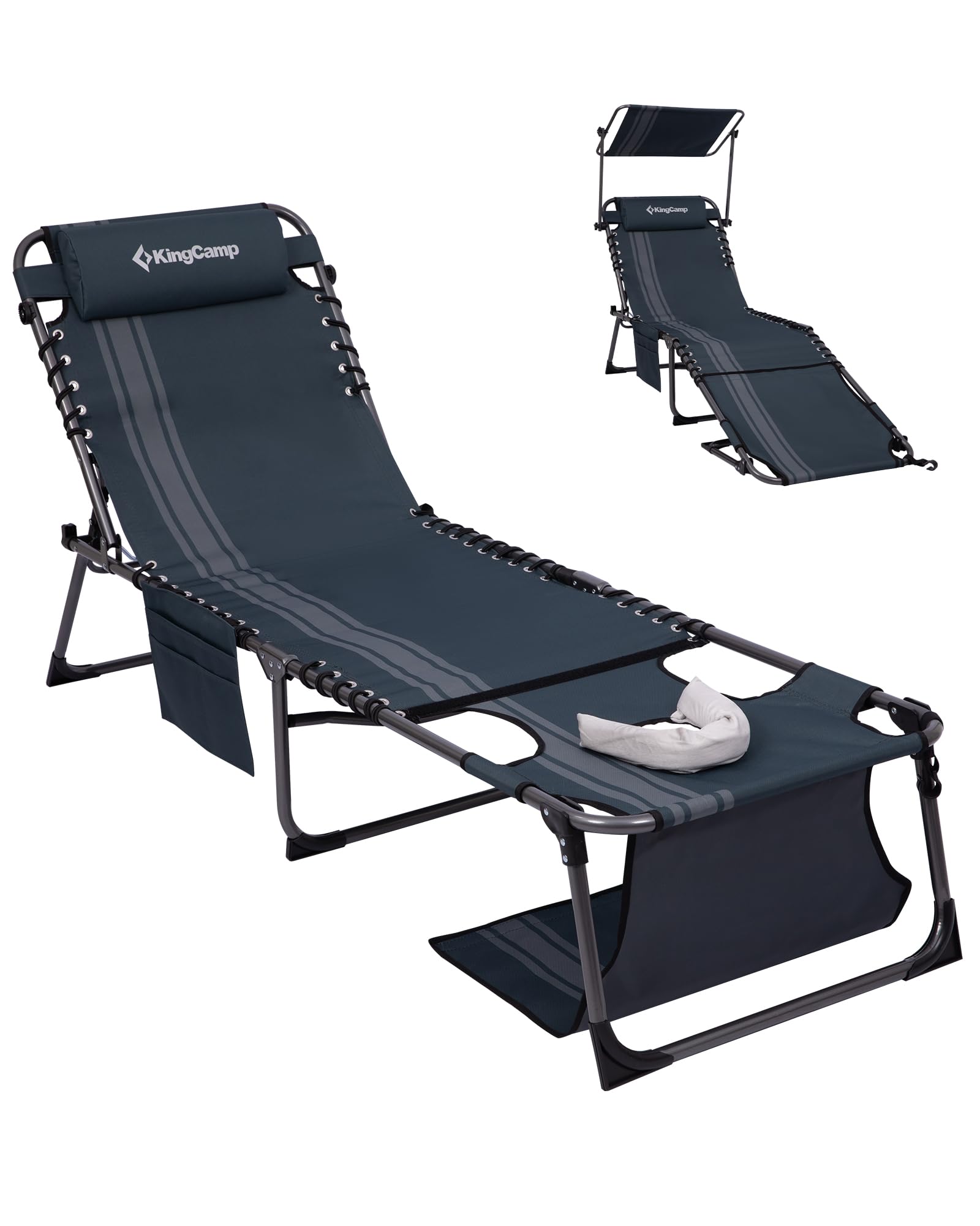 Photo 1 of KingCamp Lounge Chair with face Hole & Canopy Shade, 400LBS Folding Portable Tanning Chair with face Hole, Adjustable 5-Position Foldable Beach Sun Tanning Chair for Outside Beach Patio Outdoor Pool