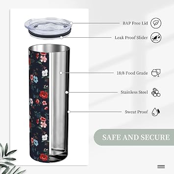 Floral Stainless Steel Vacuum Insulated Coffee Tumbler Cup Travel Mug 20 OZ For Home, Office, Sport, Party, Gifts