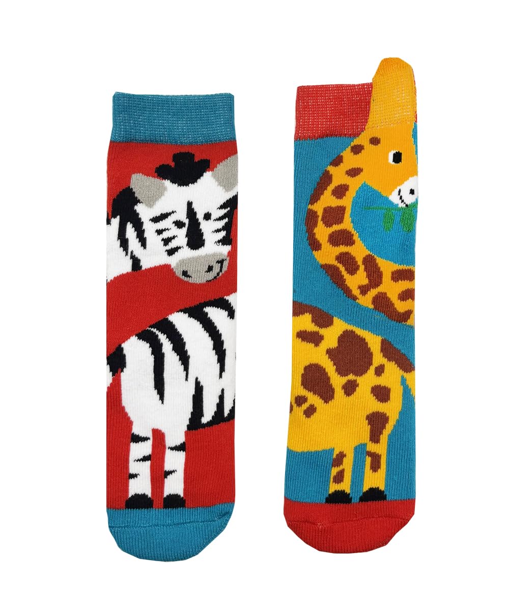 Squelch Thick & Cosy Welly Socks for Children - perfect for wellies, hiking or skiing (UK, Numeric, 4, 7, Regular, Giraffe & Zebra (odd socks))
