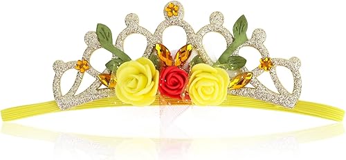 GAFATORY Yellow Rose Rhinestone Elastic Headband with Leaf Soft Headwrap Newborn