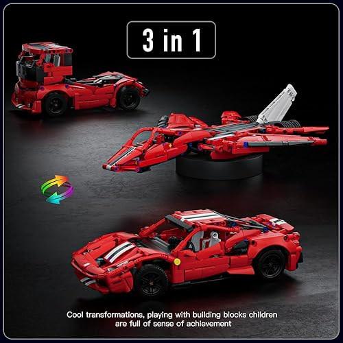 Miniatura 4 de Mould King Creative Idea 3 en 1 Ferrari 488 - Kit de construcción de automóviles deportivos de ladrillos de construcción, coches deportivos,