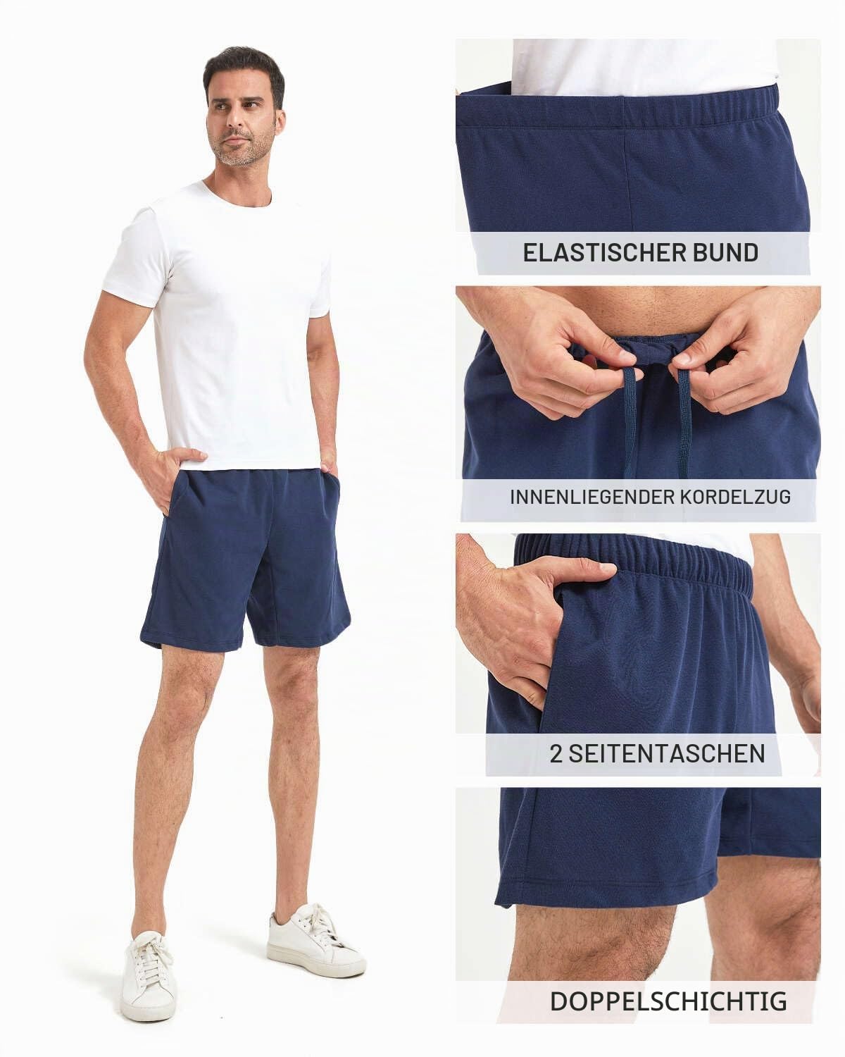 Liloak Herren Sweatshorts 3er Pack aus Baumwolle mit Taschen Kurze Jogginghose mit 18 cm Innenbeinlänge für Freizeit und Training