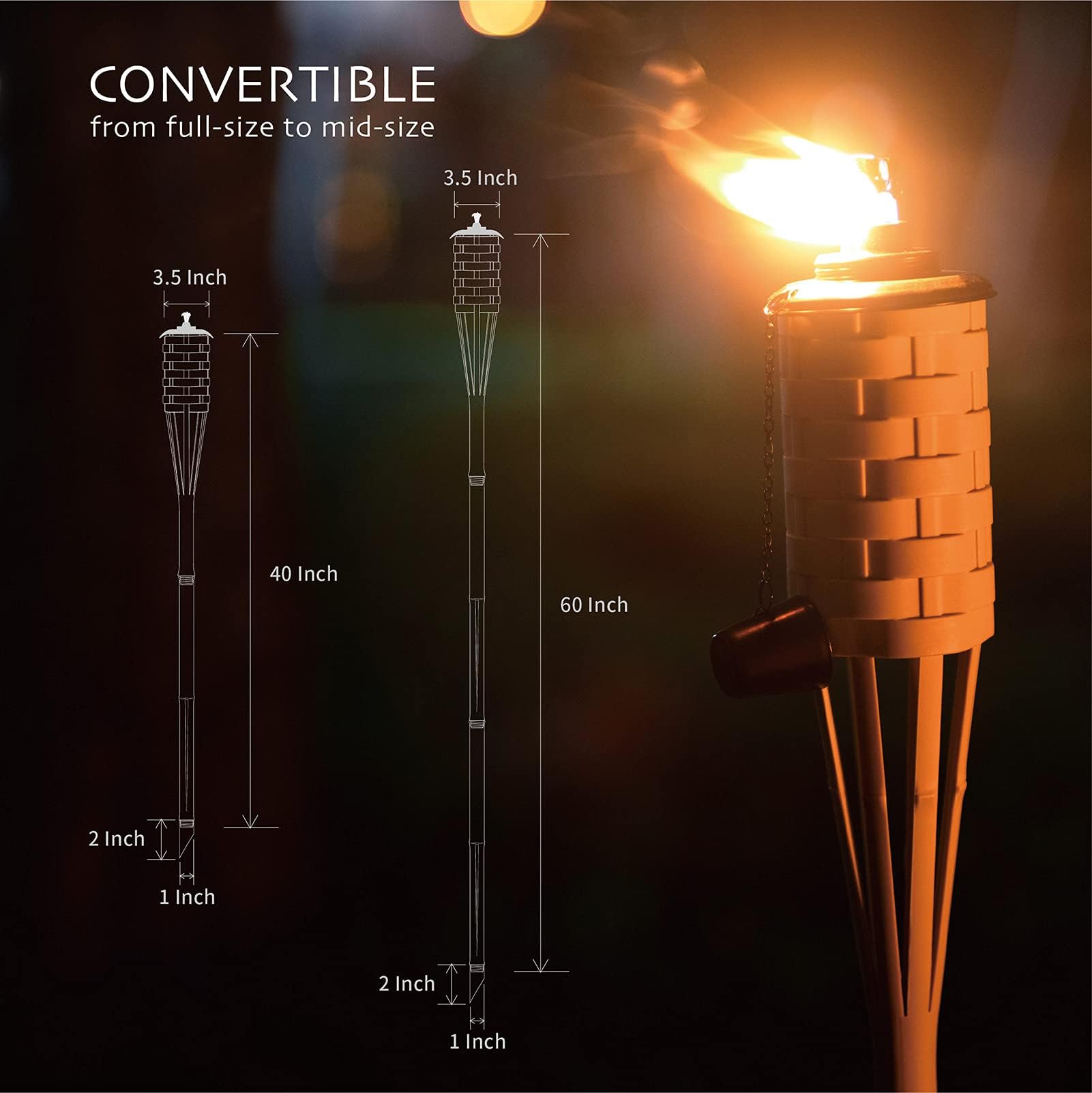 ONETHATCH Synthetic Bamboo Torches (4pack); Weather-Resistant Large Island Citronella Torch for Outdoor Lighting, Luau, Party, and Garden Decor; Wide-Mouth Canister, Stands 60" Tall