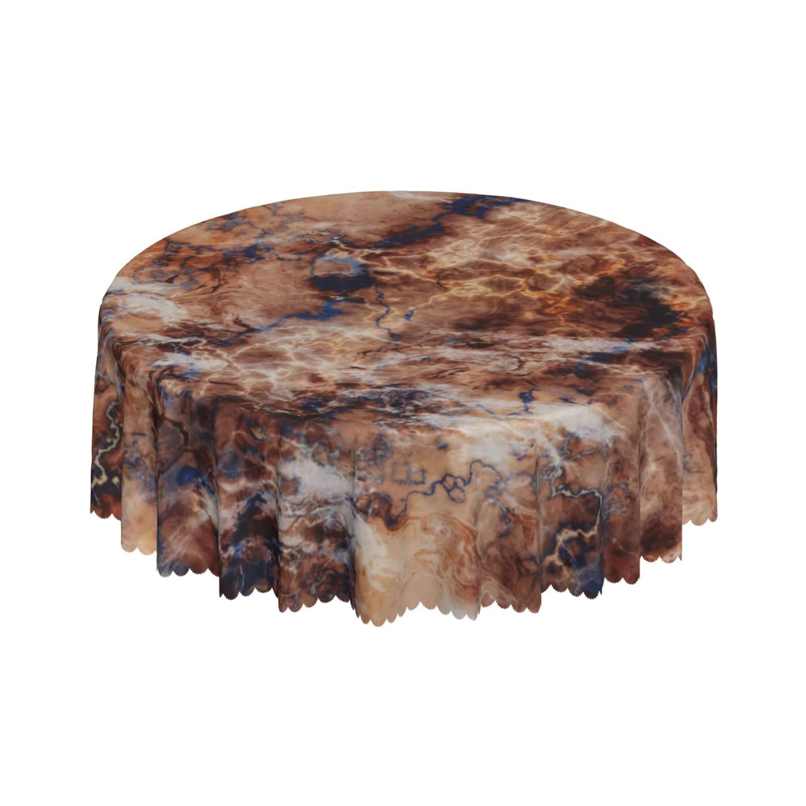 Lsjuee Marble Lightning Brown Round Tablecloth 60 Inch Printed Washable Tablecloth for Dining Party Holiday Fall Home Decorative