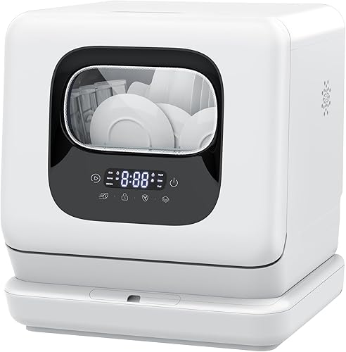 Joy Pebble Lavavajillas para encimera, 28 piezas de platosciclo, 6 programas de lavado y secado en caliente, con tanque de agua de 1.9 galones, no