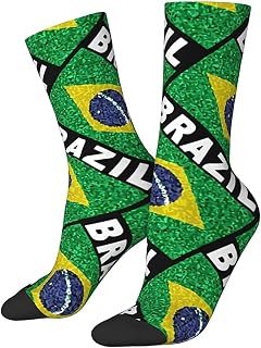 IUBBKI Socks Stained Glass Brazil Flag Running Socks Breathable Hiking Sports Socks Wicking Walking Everyday Walking Socks 40Cm