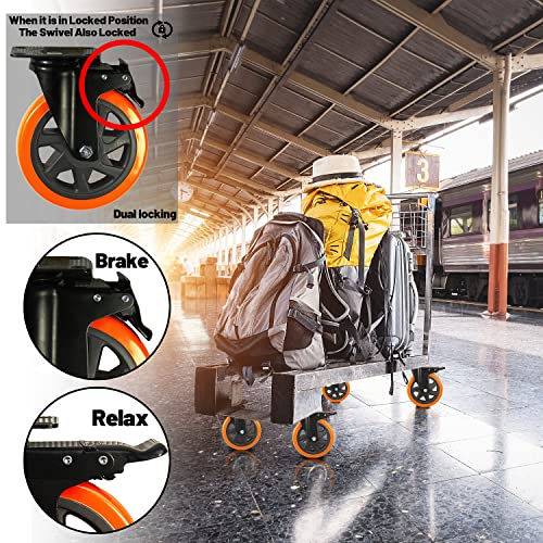 6 Inch Heavy Duty Swivel Casters, Load 2800 Lbs, Double Locking, Double Bearings, Individual Brake PVC Material, Set of 4
